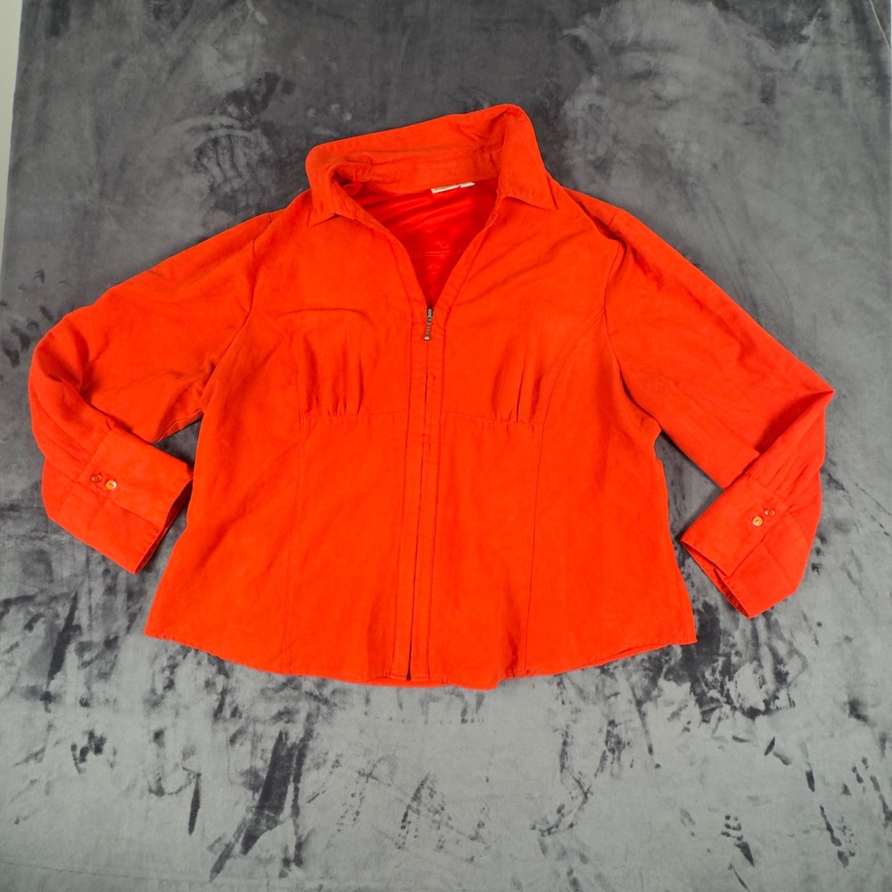 Cato Faux Suede Zip Front Jacket Woman 22/24W Orange Long Sleeve Classic Collar